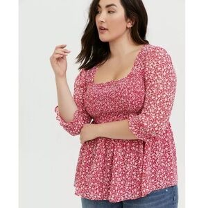 Torrid Babydoll Chiffon Smocked Top
